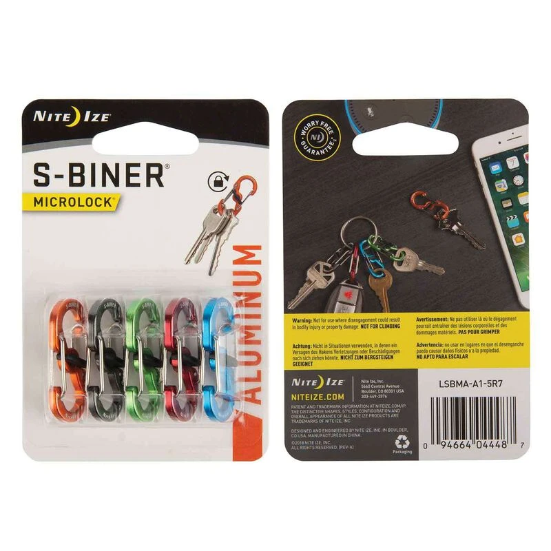 NITE IZE S-Biner® MicroLock® Aluminum, 5-Pack - Assorted 2 NITE IZE S-Biner® MicroLock® Aluminum, 5-Pack - Assorted - Image 2